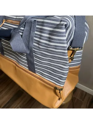 DSW Blue Cognac Weekender Duffel Travel Tote Bag Convertible Shoulder Carry thumbnail 2