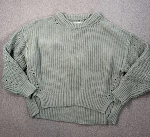 Altar'd State Women's Medium Sage Green Chunky Knit Sweater Cut Out High Low thumbnail 1