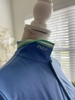 Ralph Lauren Blue Polo Woman’s Golf Shirt with Green-Trim Collar Size Small thumbnail 2
