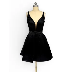 NWT Sherri‎ Hill 50495 Black Satin Fit & Flare Dress Size 4 Beaded Waist thumbnail 3