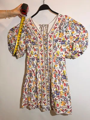 Farm Rio Greek Garden Floral Linen Blend Ruffle Tie Back Mini Dress Size M thumbnail 13
