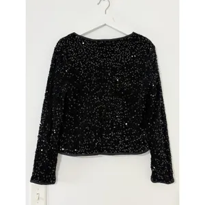 Sequin Bow Jacket Womens Medium Black Cropped Tie Front Evening Party thumbnail 5