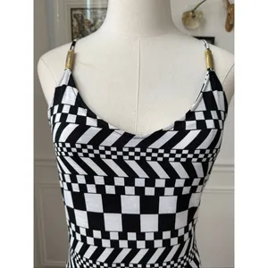 Vintage 90s Y2K Silvergate Black White Psychedelic Check Stretchy Column Indie S thumbnail 3