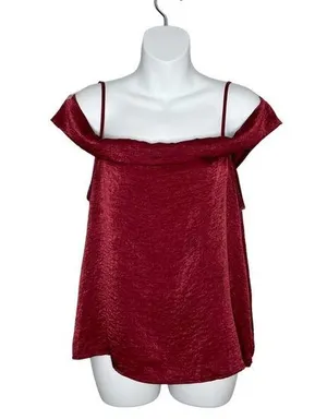 Burgundy Wine Off The Shoulder Spaghetti Strap Blouse thumbnail 1