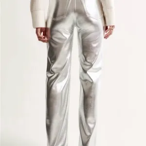 Abercrombie & Fitch 90's Straight Ultra High Rise Leather Pants Silver‎ 26 Short thumbnail 4
