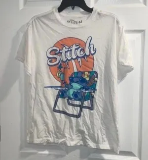 Disney stitch, tropical lounge chair, and drink colorful Graphic shirt thumbnail 1