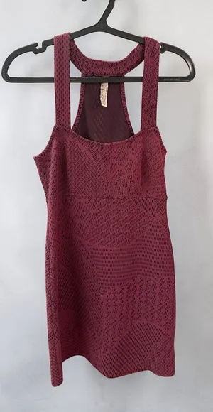 Free People Burgundy Lace Crochet Sleeveless Bodycon‎ Mini Dress thumbnail 1
