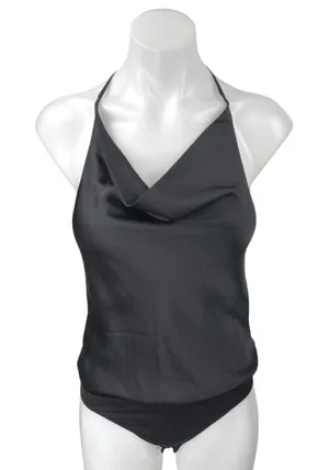 Abercrombie & FItch Black Sleeveless Silk Satin Cowl Neck Bodysuit Tank Top XS thumbnail 1