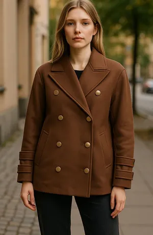 NWT Badgley Mischka Rosalie Notch Collar Coat NO BELT Brown Embellished Button thumbnail 1