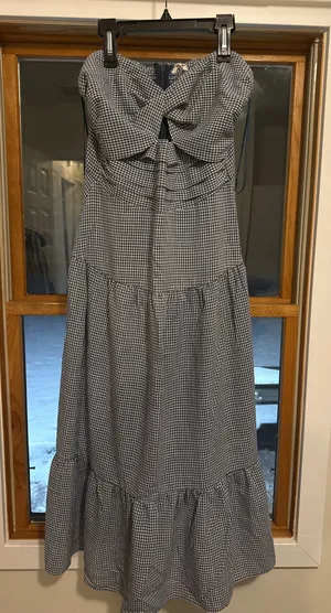 THML Gingham plaid strapless summer boutique dress thumbnail 1