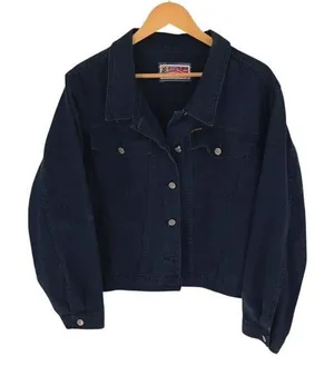 Americana Blues Womens Button Front Denim‎ Jean Trucker Jacket Black Size XL thumbnail 1