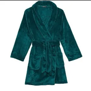 Victoria’s Secret Hunter Green Short Plush Tie Robe Embroidered Logo XS S thumbnail 1