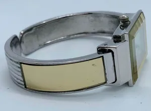 Collage ladies 20mm quartz analog cuff bracelet two tone watch size 6” runs thumbnail 5