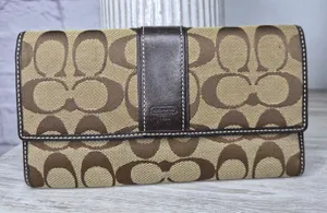 Vintage Coach Signature C Canvas Continental Trifold Wallet Brown Checkbook Long thumbnail 1