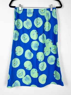 Apple‎ Print Women's Skirt Blue Green Sz XS thumbnail 1
