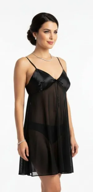 VS Victoria’s Secret Black Open Front Short Sleep Dress L thumbnail 1