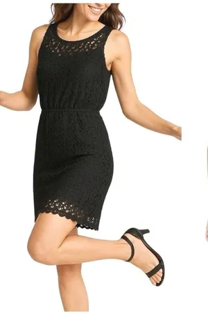 Free People Black Crochet Lace Mini Dress Open Back Sleeveless Scalloped Hem XS thumbnail 1