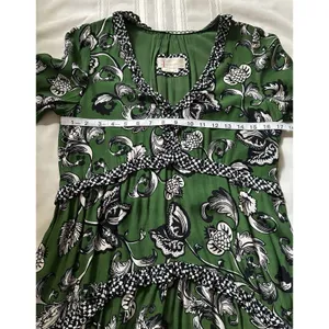 Anthropologie Robin Boho Tiered Ruffled V-Neck Dress Green Motif Size Small thumbnail 9