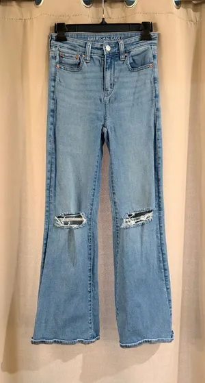 American Eagle Outfitters Light Wash Distressed Flare Jeans thumbnail 1
