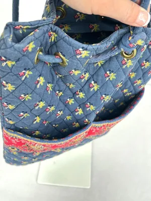 Vintage Vera Bradley Ditty Bag Provencal Blue Quilted Cotton Drawstring Backpack thumbnail 2