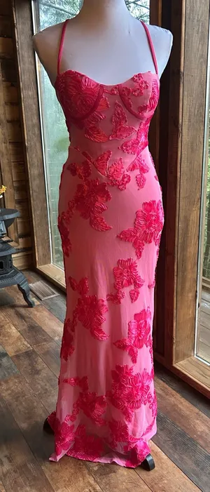 Pink Floral Appliqué Evening Gown size 4 thumbnail 1
