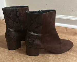 DONALD PLINER | Suede Leather Cindee‎ Split Dark Brown Snake Print Boots, 7 thumbnail 1