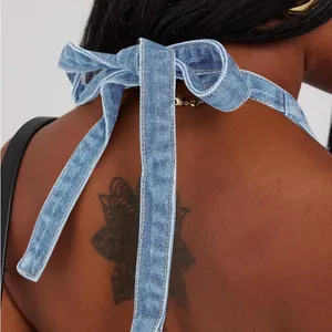 NWT Women’s‎ Denim Halter Open Back Vest Top thumbnail 6
