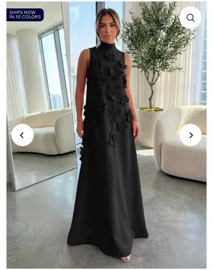 High Neck Black Formal Dress with Flowers Size 6 thumbnail 2