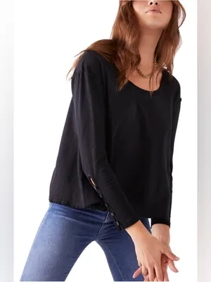 Free People Peony Button Sleeve Top in Black Size Small New with tag thumbnail 2