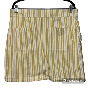 LOFT size 12 women’s striped skirt yellow white zip button close with pockets thumbnail 9