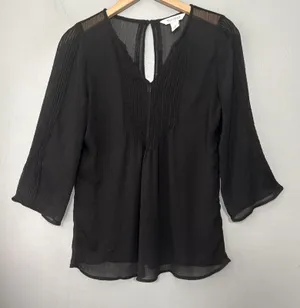 White House Black Market Sheer Top Size 8 Dark Fairy Romantic Whimsigoth Pintuck thumbnail 1