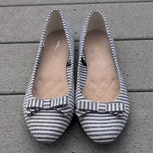Basic Edition Striped Bow Flats | Striped Ballet Flats With Bow Blue Size 10 thumbnail 2