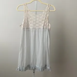Vintage S Blue 60s Lace‎ Bodice Sheer Babydoll Nightgown Ruffle Hem Lingerie thumbnail 5
