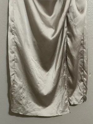 Abercrombie & Fitch Neutral Knotted Satin Side Slit Midi Skirt Womens Size Small thumbnail 3