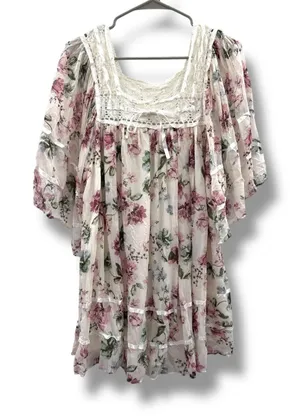 Olivaceous Floral Lace Babydoll Dress Women's Small Pink White Boho Cottage‎ thumbnail 1