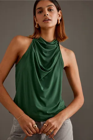 ✨Anthropologie Cowl-Neck Halter Green Sz Medium Top✨ thumbnail 3