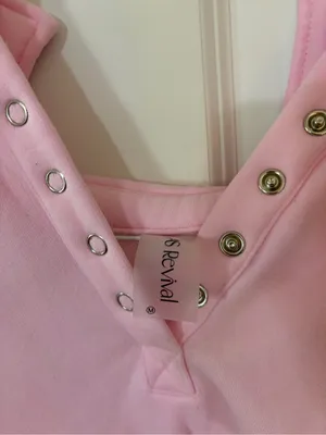 As Revival Cozy Light Pink Hooded Pullover Sweatshirt with Snap-Trim V-Neck thumbnail 3