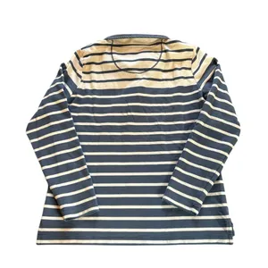 LL Bean Rugby Henley Long Sleeve Cotton Top Blue White Stripes Womens Size Small thumbnail 2