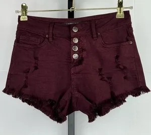 Angel Kiss Juniors Cut Off Shorts Size 1 Burgundy Distressed Edgy Y2K Mid Rise thumbnail 1