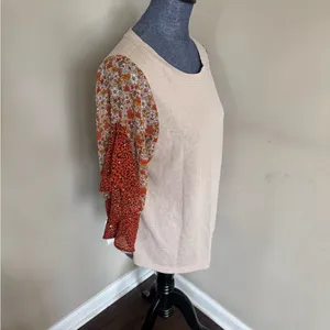 Umgee Mixed Media Mixed Pattern Flowy Half Sleeve T-Shirt Women’s Medium thumbnail 3