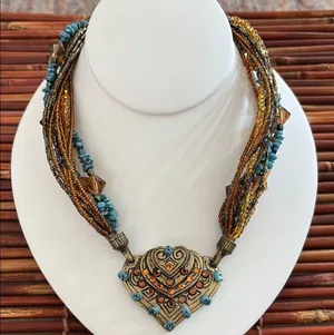 Chico's Blue and Gold Multi-Strand Seed Bead Necklace thumbnail 1