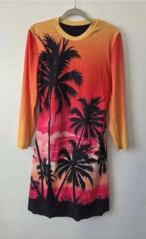 Scuba Dress Beach Pool Swimdress Thick Modest Swimwear Padded Vacation Palm L thumbnail 1