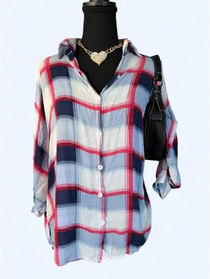 Vintage Y2K Coastal Old Money Boyfriend Oversized Batwing Flannel Size One Size thumbnail 1