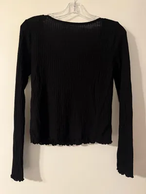 American Eagle Soft & Sexy Rib Black Long Sleeve Top Women’s Small thumbnail 3