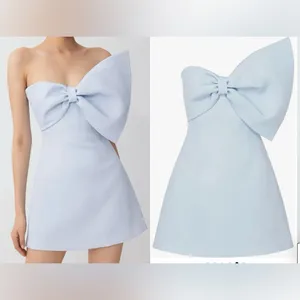 NEW SAU LEE Elly Asymmetric Bow Sleeveless Mini Dress Pastel Blue sz 10 thumbnail 3