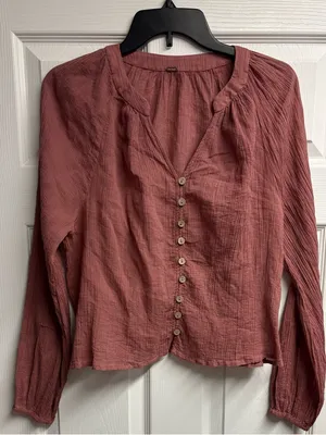 Free People 100% Cotton Rose Colored Button Down Long Sleeve Blouse Small thumbnail 1