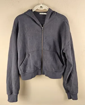 Marine Layer Womens Gray Anytime Cropped Full Zip Hoodie Sweatshirt Small thumbnail 1