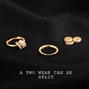 14K Gold Plated Three Rings Small Hoop Earrings for Women thumbnail 3
