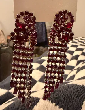 Free People Garnet Crystal Cascading Chandelier Earrings thumbnail 1