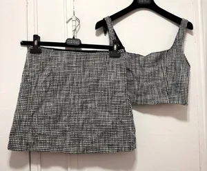 NWT $110 Abercrombie & Fitch Herringbone mini skirt and crop top set size small thumbnail 1